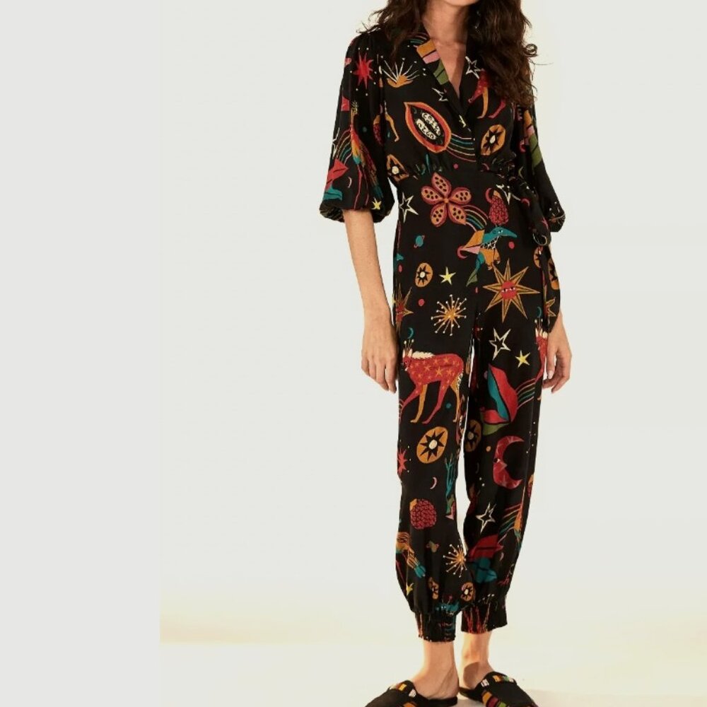 FARM Rio Céu Do Cerrado  Mix Print Jumpsuit Tropical Celestial Whimsigoth